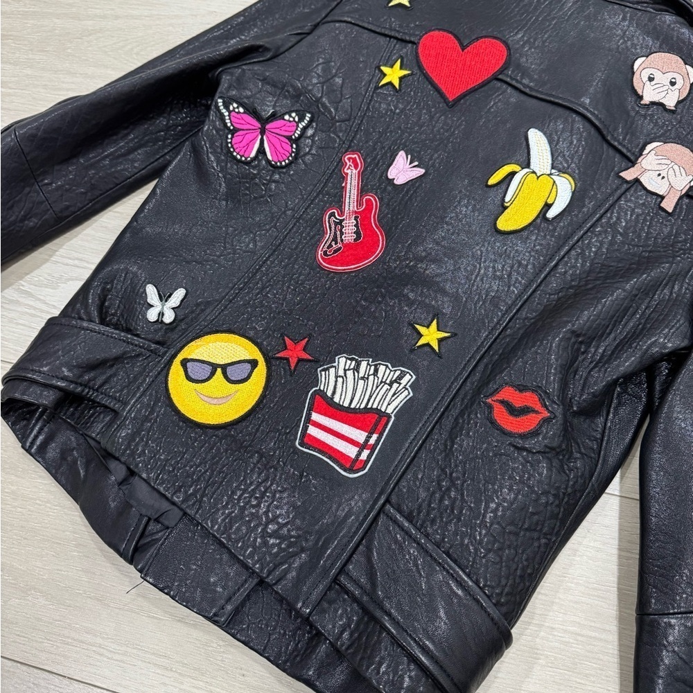 Belle Vere Leather Biker Jacket Emoji Patches - Picture 4 of 11